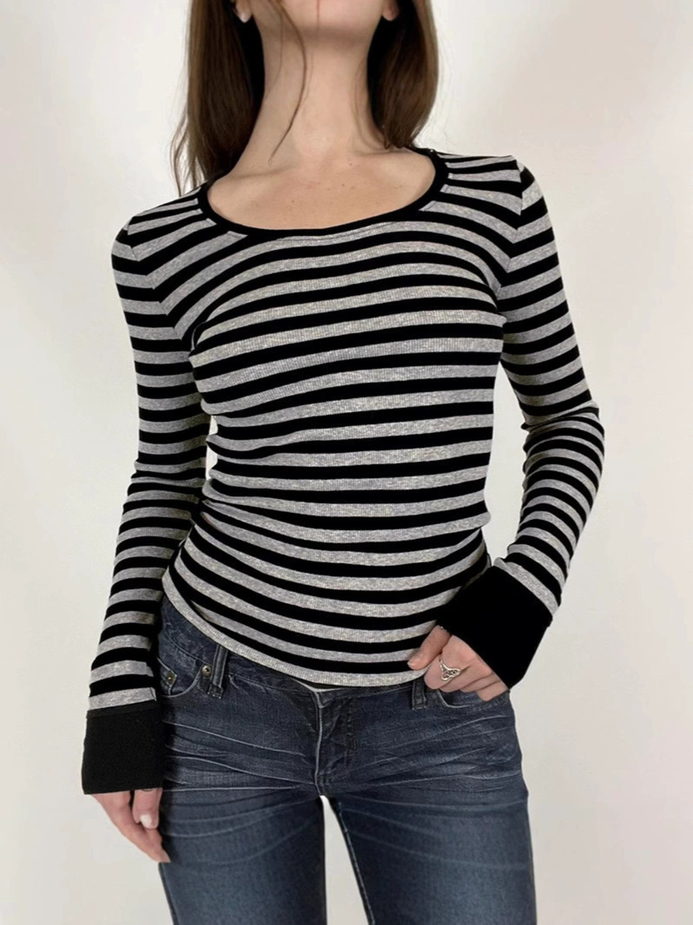 H&M Basic Crewneck Slim Long Sleeve Pullover Tee